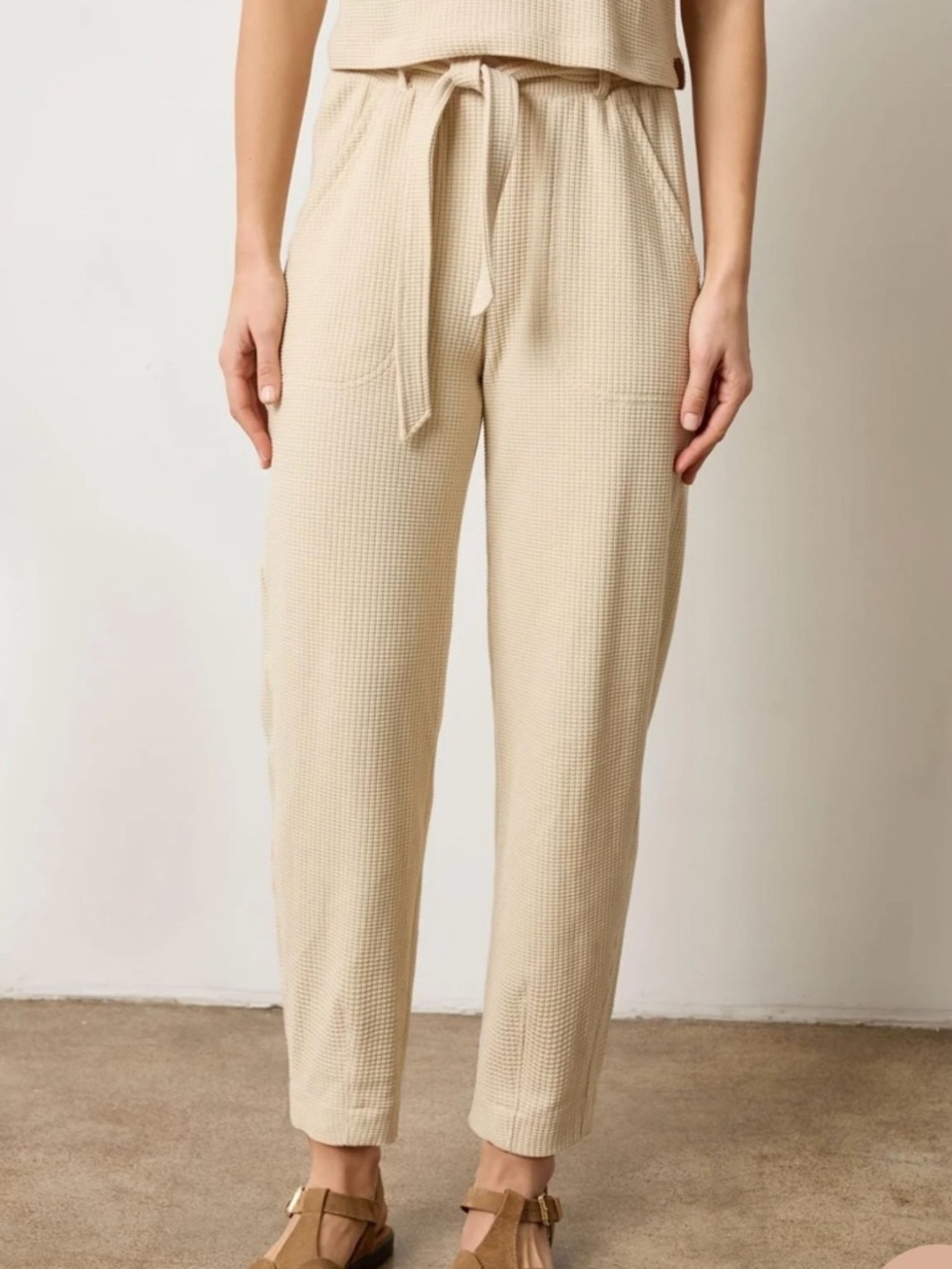 New Lilla P Waffle Knit Jogger Ivory Belted